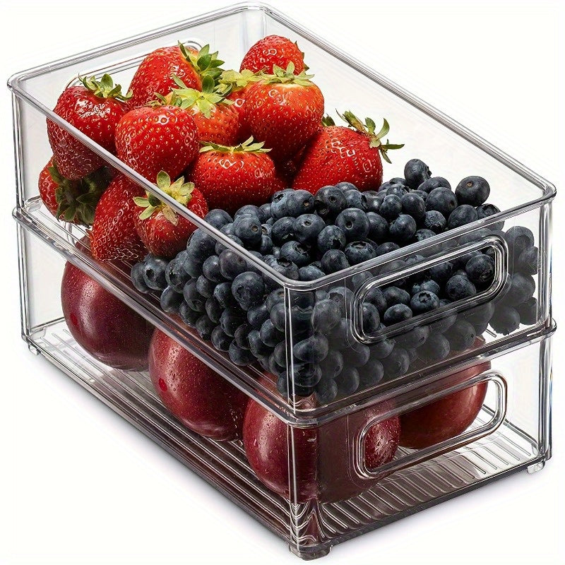 3pcs WONGIRL Plastic Refrigerator Organizers - Transparent Food Storage Boxes for Fruits, Vegetables, Meats - Durable, Easy to Clean, Ideal for Fridge, Freezer, Pantry