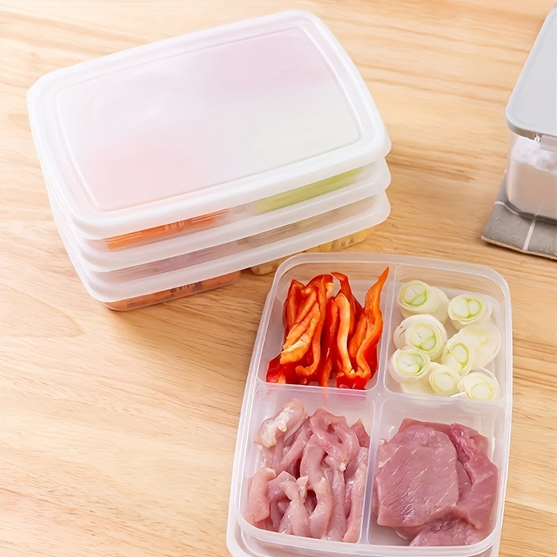 KITEOAGE 4-Compartment Food Storage Container - Portable, Fresh-Keeping Organizer for Fruits, Vegetables & Meats - Durable Plastic Kitchen Tool, Food Storage Box, Portable, Refrigerator Freezer, Organizer, Fresh-keeping