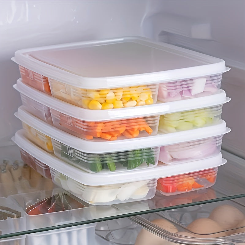 KITEOAGE 4-Compartment Food Storage Container - Portable, Fresh-Keeping Organizer for Fruits, Vegetables & Meats - Durable Plastic Kitchen Tool, Food Storage Box, Portable, Refrigerator Freezer, Organizer, Fresh-keeping