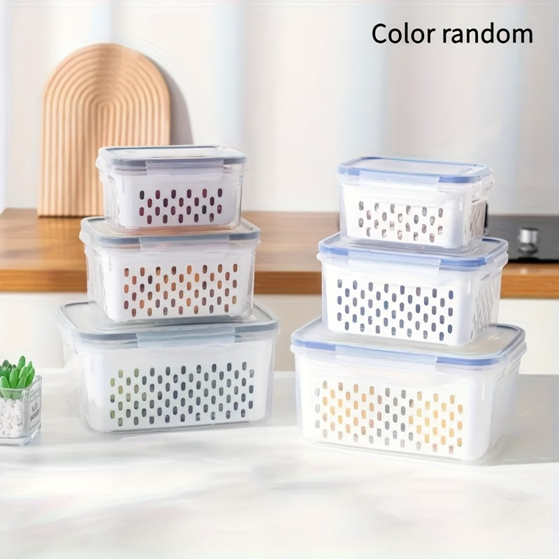 6pcs (2 crisperboxes+2 drainbaskets+2-piecelid) BPA-Free Plastic Food storage Containers Set withDrain Baskets and Lids- Leak-Proof, Freezer-Safe, Reusable Multipurpose Kitchen Organizers for FruitsVegetaples, and Food