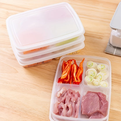 KITEOAGE 4-Compartment Food Storage Container - Portable, Fresh-Keeping Organizer for Fruits, Vegetables & Meats - Durable Plastic Kitchen Tool, Food Storage Box, Portable, Refrigerator Freezer, Organizer, Fresh-keeping