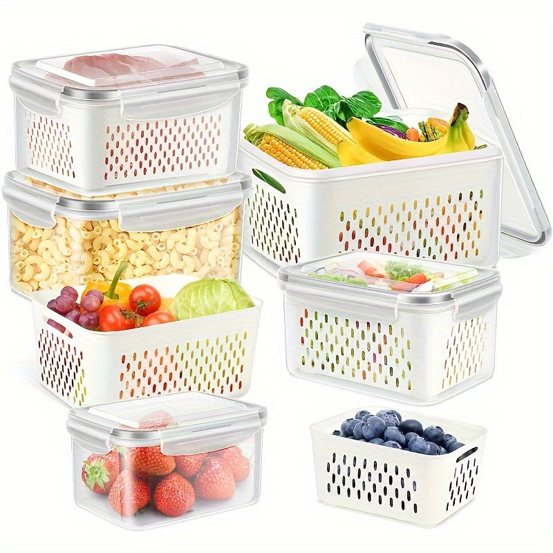 6pcs (2 crisperboxes+2 drainbaskets+2-piecelid) BPA-Free Plastic Food storage Containers Set withDrain Baskets and Lids- Leak-Proof, Freezer-Safe, Reusable Multipurpose Kitchen Organizers for FruitsVegetaples, and Food
