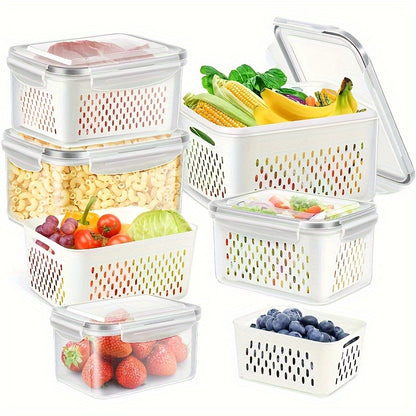 6pcs (2 crisperboxes+2 drainbaskets+2-piecelid) BPA-Free Plastic Food storage Containers Set withDrain Baskets and Lids- Leak-Proof, Freezer-Safe, Reusable Multipurpose Kitchen Organizers for FruitsVegetaples, and Food