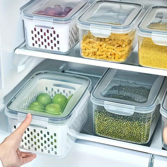 6pcs (2 crisperboxes+2 drainbaskets+2-piecelid) BPA-Free Plastic Food storage Containers Set withDrain Baskets and Lids- Leak-Proof, Freezer-Safe, Reusable Multipurpose Kitchen Organizers for FruitsVegetaples, and Food