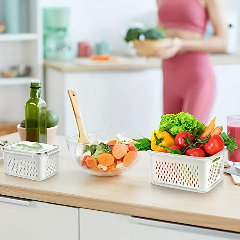 6pcs (2 crisperboxes+2 drainbaskets+2-piecelid) BPA-Free Plastic Food storage Containers Set withDrain Baskets and Lids- Leak-Proof, Freezer-Safe, Reusable Multipurpose Kitchen Organizers for FruitsVegetaples, and Food