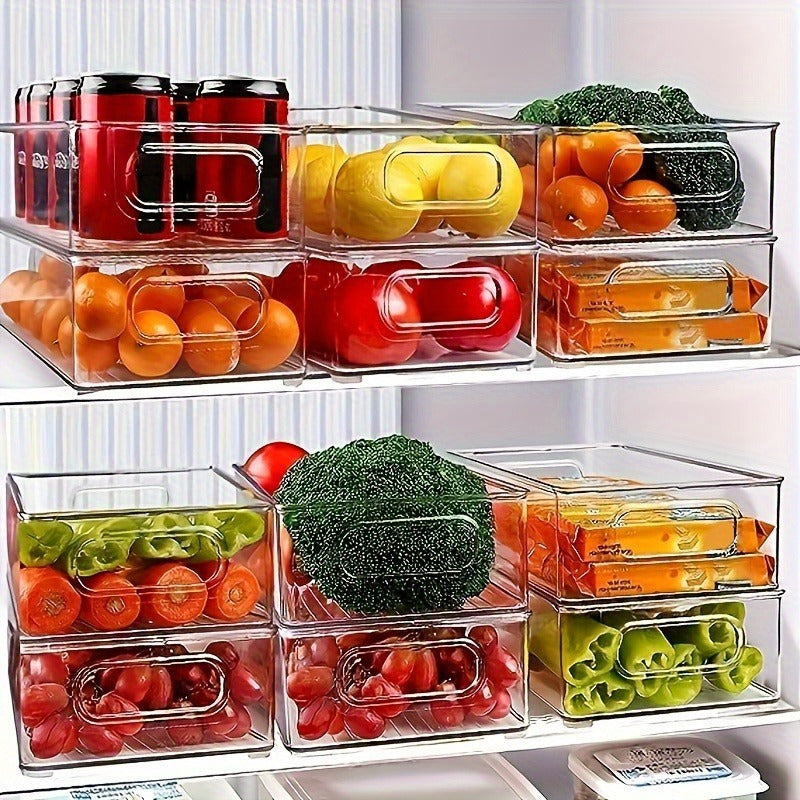3pcs WONGIRL Plastic Refrigerator Organizers - Transparent Food Storage Boxes for Fruits, Vegetables, Meats - Durable, Easy to Clean, Ideal for Fridge, Freezer, Pantry