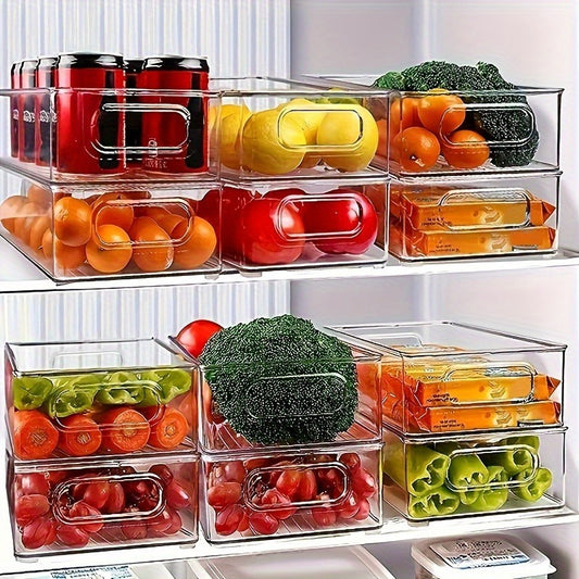 3pcs WONGIRL Plastic Refrigerator Organizers - Transparent Food Storage Boxes for Fruits, Vegetables, Meats - Durable, Easy to Clean, Ideal for Fridge, Freezer, Pantry