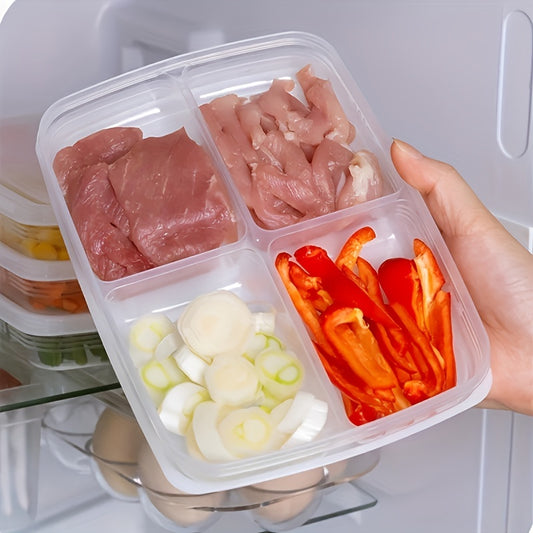 KITEOAGE 4-Compartment Food Storage Container - Portable, Fresh-Keeping Organizer for Fruits, Vegetables & Meats - Durable Plastic Kitchen Tool, Food Storage Box, Portable, Refrigerator Freezer, Organizer, Fresh-keeping
