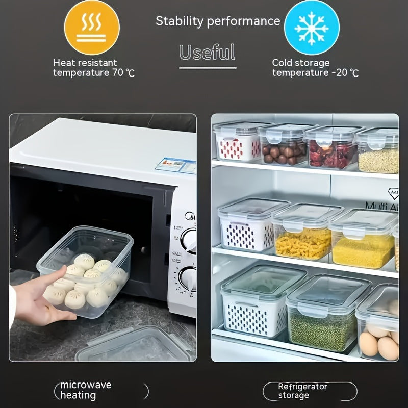 6pcs (2 crisperboxes+2 drainbaskets+2-piecelid) BPA-Free Plastic Food storage Containers Set withDrain Baskets and Lids- Leak-Proof, Freezer-Safe, Reusable Multipurpose Kitchen Organizers for FruitsVegetaples, and Food