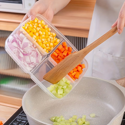KITEOAGE 4-Compartment Food Storage Container - Portable, Fresh-Keeping Organizer for Fruits, Vegetables & Meats - Durable Plastic Kitchen Tool, Food Storage Box, Portable, Refrigerator Freezer, Organizer, Fresh-keeping