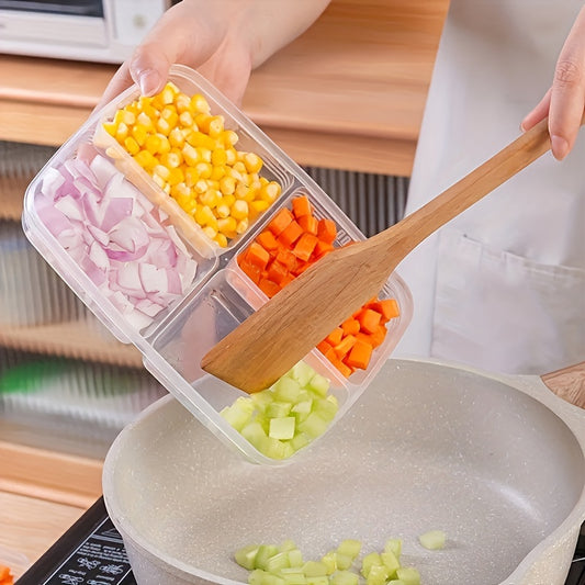 KITEOAGE 4-Compartment Food Storage Container - Portable, Fresh-Keeping Organizer for Fruits, Vegetables & Meats - Durable Plastic Kitchen Tool, Food Storage Box, Portable, Refrigerator Freezer, Organizer, Fresh-keeping