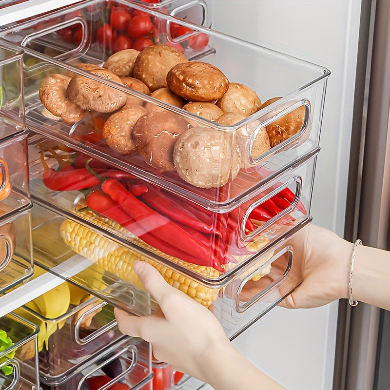 3pcs WONGIRL Plastic Refrigerator Organizers - Transparent Food Storage Boxes for Fruits, Vegetables, Meats - Durable, Easy to Clean, Ideal for Fridge, Freezer, Pantry