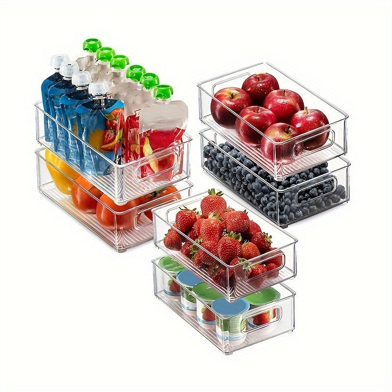 3pcs WONGIRL Plastic Refrigerator Organizers - Transparent Food Storage Boxes for Fruits, Vegetables, Meats - Durable, Easy to Clean, Ideal for Fridge, Freezer, Pantry