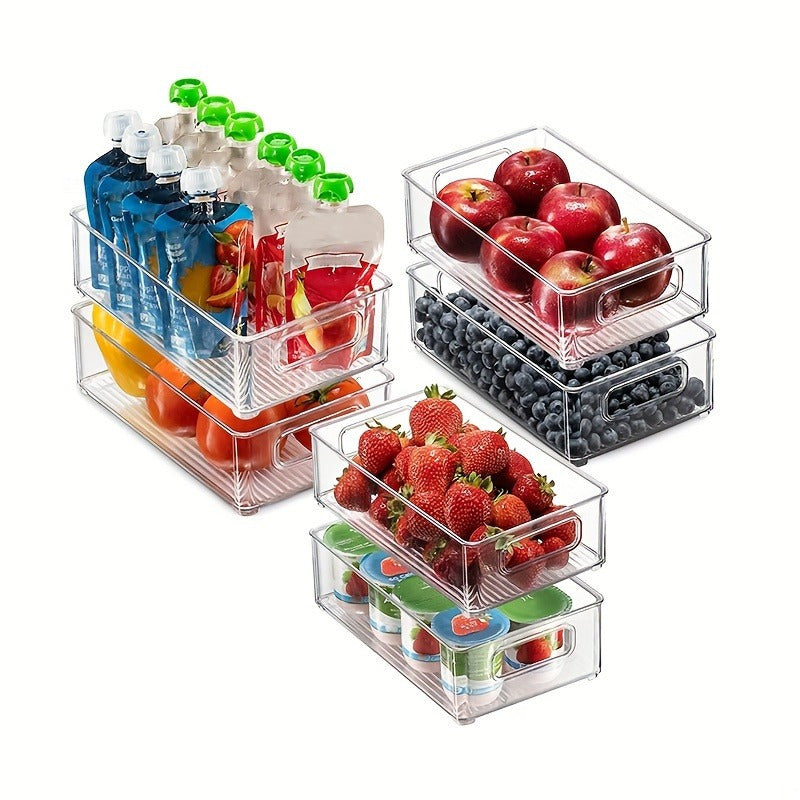3pcs WONGIRL Plastic Refrigerator Organizers - Transparent Food Storage Boxes for Fruits, Vegetables, Meats - Durable, Easy to Clean, Ideal for Fridge, Freezer, Pantry