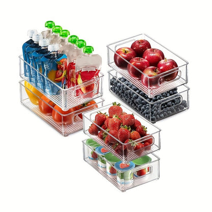 3pcs WONGIRL Plastic Refrigerator Organizers - Transparent Food Storage Boxes for Fruits, Vegetables, Meats - Durable, Easy to Clean, Ideal for Fridge, Freezer, Pantry