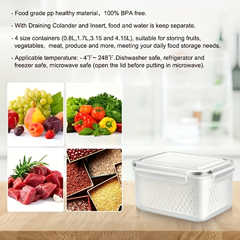 6pcs (2 crisperboxes+2 drainbaskets+2-piecelid) BPA-Free Plastic Food storage Containers Set withDrain Baskets and Lids- Leak-Proof, Freezer-Safe, Reusable Multipurpose Kitchen Organizers for FruitsVegetaples, and Food