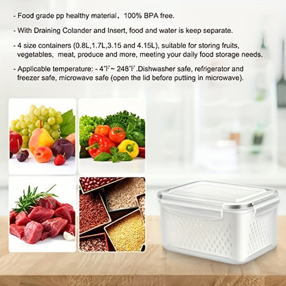 6pcs (2 crisperboxes+2 drainbaskets+2-piecelid) BPA-Free Plastic Food storage Containers Set withDrain Baskets and Lids- Leak-Proof, Freezer-Safe, Reusable Multipurpose Kitchen Organizers for FruitsVegetaples, and Food