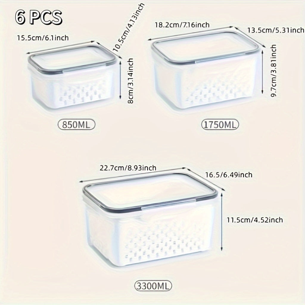 6pcs (2 crisperboxes+2 drainbaskets+2-piecelid) BPA-Free Plastic Food storage Containers Set withDrain Baskets and Lids- Leak-Proof, Freezer-Safe, Reusable Multipurpose Kitchen Organizers for FruitsVegetaples, and Food