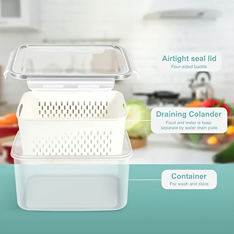 6pcs (2 crisperboxes+2 drainbaskets+2-piecelid) BPA-Free Plastic Food storage Containers Set withDrain Baskets and Lids- Leak-Proof, Freezer-Safe, Reusable Multipurpose Kitchen Organizers for FruitsVegetaples, and Food