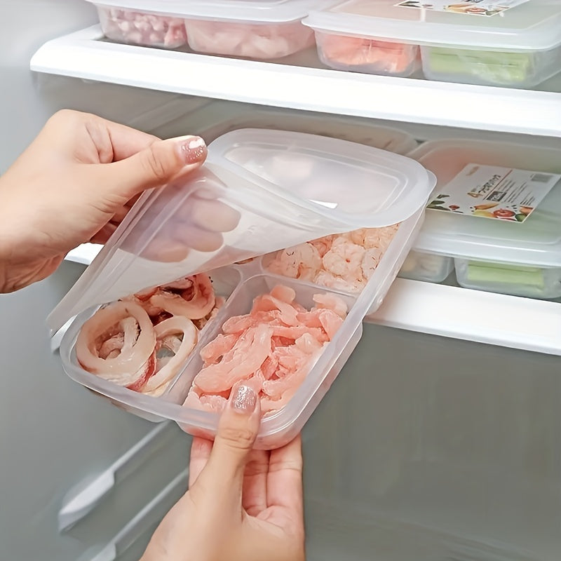 KITEOAGE 4-Compartment Food Storage Container - Portable, Fresh-Keeping Organizer for Fruits, Vegetables & Meats - Durable Plastic Kitchen Tool, Food Storage Box, Portable, Refrigerator Freezer, Organizer, Fresh-keeping